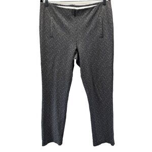 Chicos Women's Ponte Knit Pants 10 1.5 Black White Herringbone Pockets Pull On